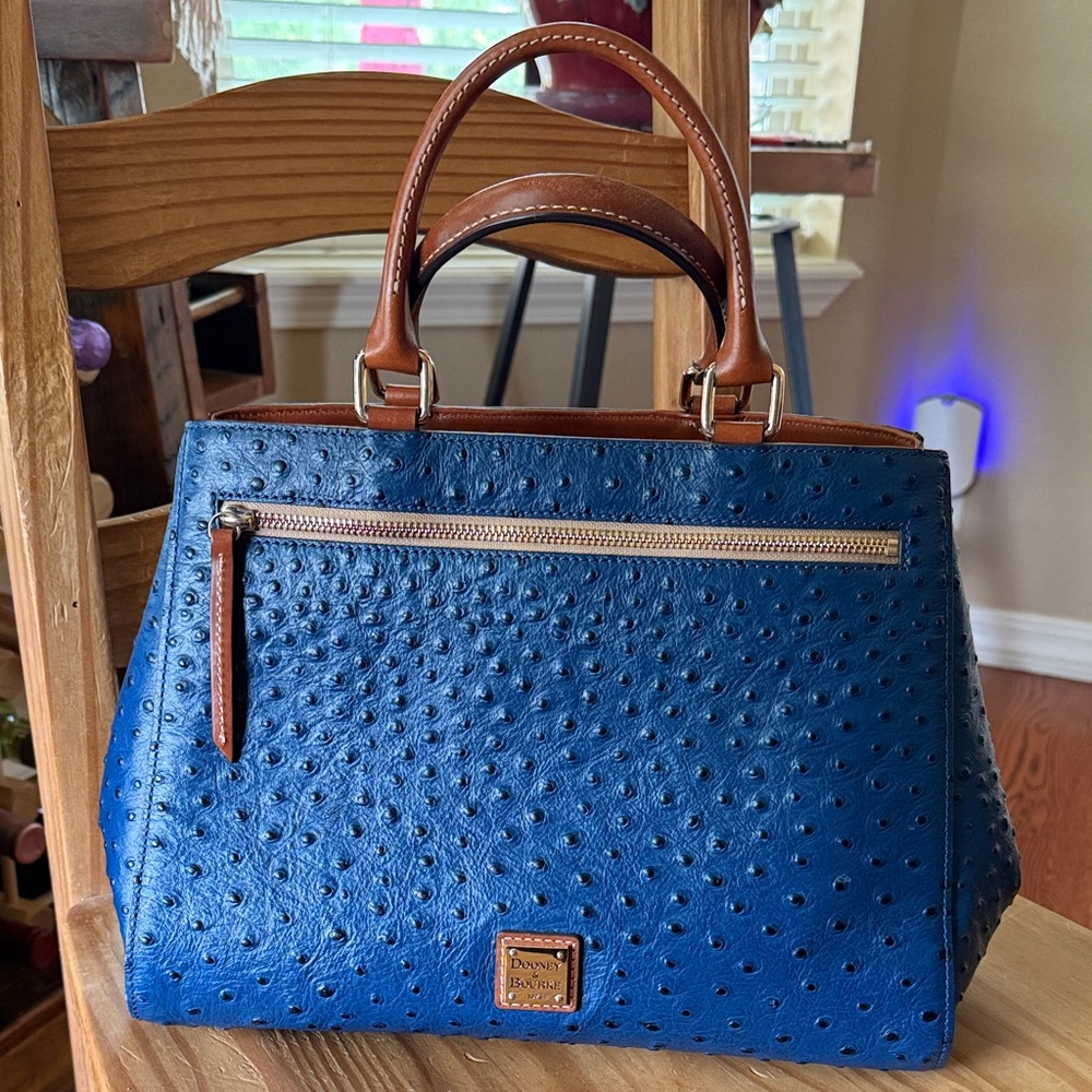 Dooney & Bourke Blue and Tan Ostrich Satchel
